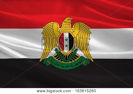 Flag of Syria officially the Syrian Arab Republic is a country in Western Asia. 3d illustration