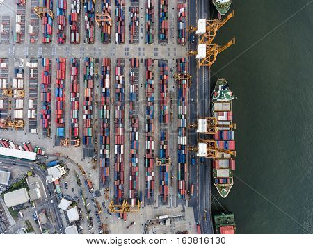 Aerial Topdown Shot Of Large Bangkok Shipping Port