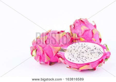 dragon fruit (dragonfruit) or pitaya on white background healthy dragonfruit organic  food isolated