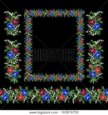 Cross-stitch frame for design vector, flowers, rose