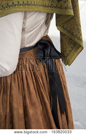 SELARGIUS, ITALY - September 8, 2013: Former marriage Selargino - Sardinia - detail of a female traditional Sardinian custom of St. John Suergius