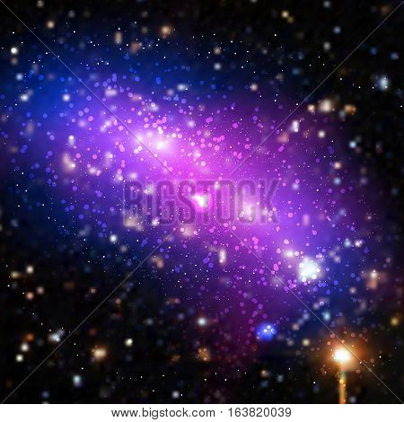 Vector bright colorful cosmos illustration. Abstract cosmic background with stars.