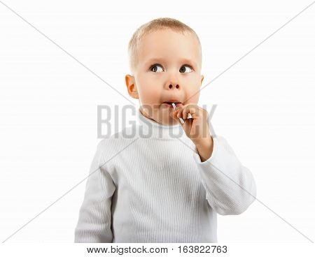 Happy Baby Boy Eating Candy Lollipop,
