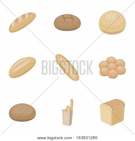 Bread set icons in cartoon style. Big collection of bread vector symbol stock