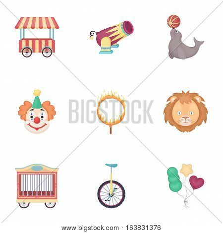 Circus set icons in cartoon style. Big collection of circus vector symbol stock