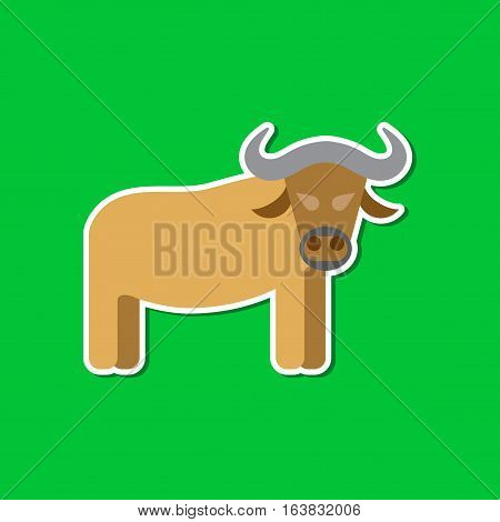 paper sticker on stylish background of cartoon bull
