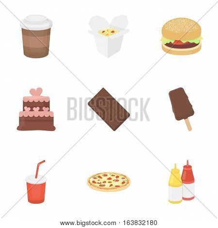Fast food set icons in cartoon style. Big collection of fast food vector symbol stock