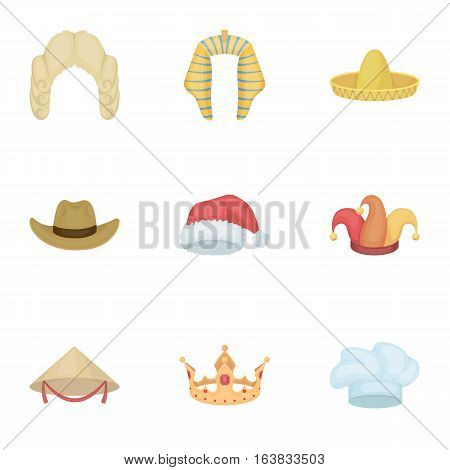 Hats set icons in cartoon style. Big collection of hats vector symbol stock