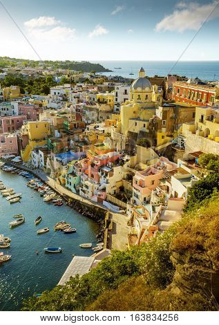 Colorful Corricella village on Procida Island in Italy