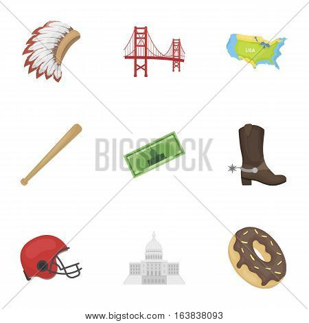 USA country set icons in cartoon style. Big collection of USA country vector symbol stock