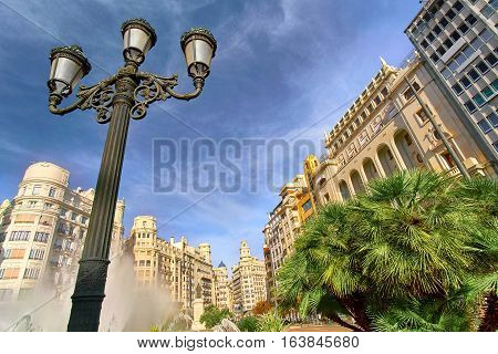 Valencia Spain City Center with Plaza del Ayuntamiento Architecture.