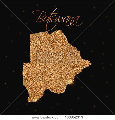 Botswana Map Filled With Golden Glitter. Luxurious Design Element, Vector Illustration.