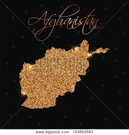 Afghanistan Map Filled With Golden Glitter. Luxurious Design Element, Vector Illustration.
