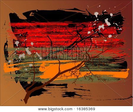 Silhouetten der Bäume und fliegende Vögel auf Grunge hintergrund