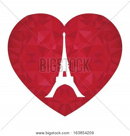 Unique Vector Eifel Tower Paris On St Valentines Day Ruby Red Heart. Symbol of Love. Perfect for travel themed postcards, greeting cards, wedding invitations. Great for travel themed postcards, greeting cards, wedding invitations, products, bags, 