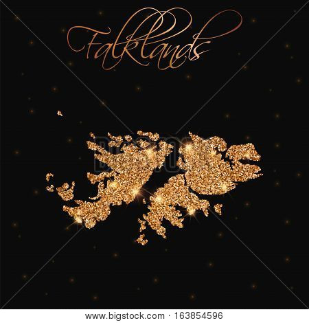 Falklands Map Filled With Golden Glitter. Luxurious Design Element, Vector Illustration.