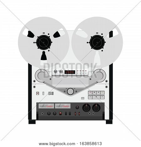 Vintage reel to reel tape recorder deck. Retro technologies. Vector Illustration on isolated white background