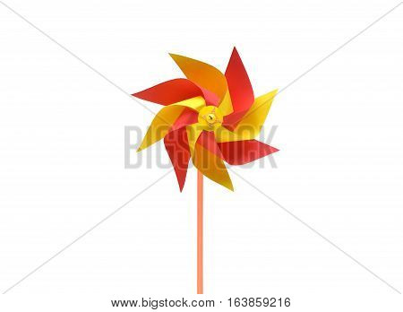 Toy windmill propeller set with multicolored blades isolated on white