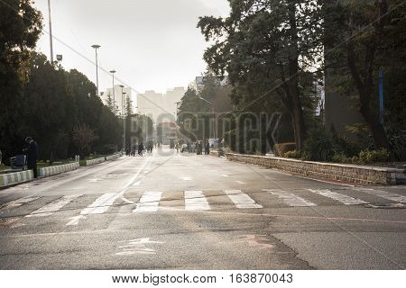 Tehran IRAN - December 28 2016 Vast View of Tehran International Permanent Fairground Street.