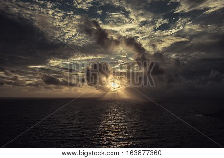Sunset sky over sea at Promthep Cape phuket city. Vintage filter