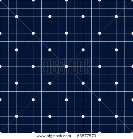 Vector illustration navy blue background and white dot in grid seamless pattern