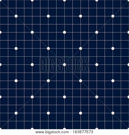 Vector illustration navy blue background and white dot in grid seamless pattern