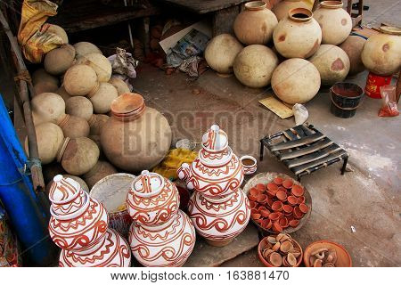 Display Of Pottery, Sadar Market, Jodhpur, India