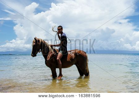 Taveuni, Fiji - November 23: Unidentified Man Rides Horse On The Beach On November 23, 2013 On Teveu