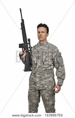 Handsome young man soldier with a rifle