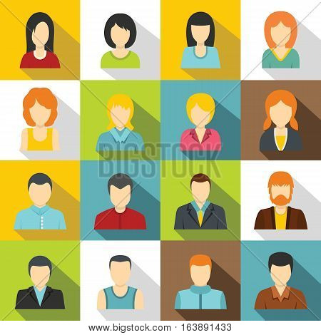 Various people icons set. Flat illustration of 16 various people vector icons for web