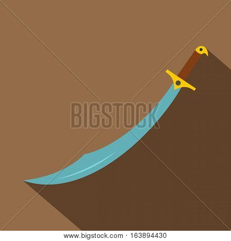 Arabian scimitar sword icon. Flat illustration of arabian scimitar sword vector icon for web isolated on coffee background