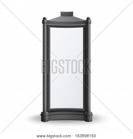 Vector Black White Rectangular Retro Poster Stands Pillar for Outdoor Advertising Front View Isolated on Background