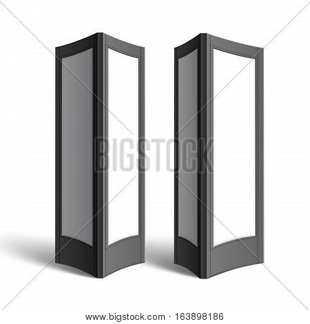 Vector Black White Rectangular Poster Stands Pillars for Outdoor Advertising Side View Isolated on Background