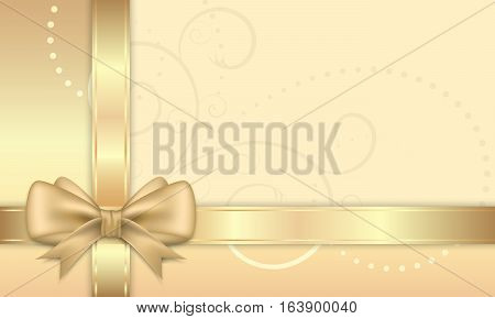 Gift Card With Golden Ribbon And Bow.