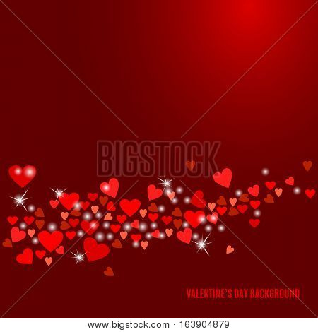 Sparkling hearts on dark wine background. Abstract love background for your Valentines Day design. Vector illustration
