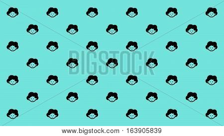 Mama face with curly hair style smiles happily arranged as pattern for monitor wall paper or printable paper wrap.