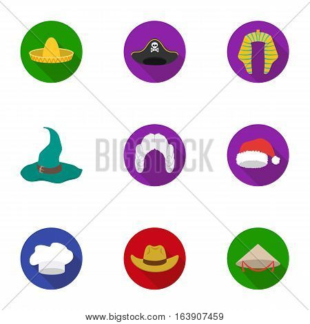Hats set icons in flat style. Big collection of hats vector symbol stock