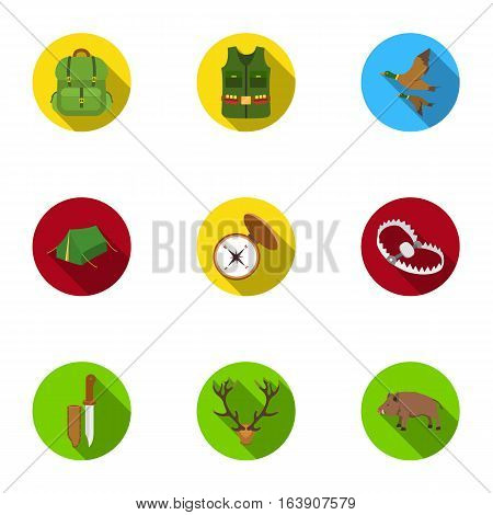 Hunting set icons in flat style. Big collection of hunting vector symbol stock