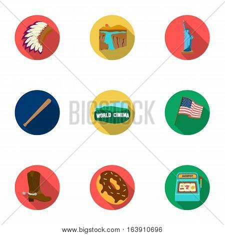 USA country set icons in flat style. Big collection of USA country vector symbol stock