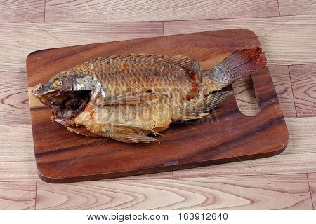 Ready Served Deep Fried Fish ,nile Tiapia, On Butcher Served.