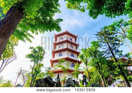 View of Chinese buddhist architecture with nature