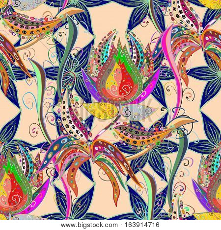 Vector Pattern With Tropical Flowers. Detailed Colorful Graphic Botanical Elements.