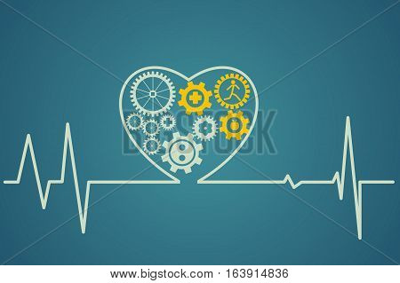 heart symbol consists of the gears. vector