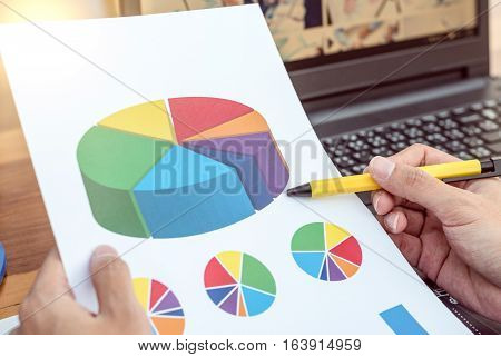 Business Workers Discussing Digital Graphs And Diagrams Indicating Progres.