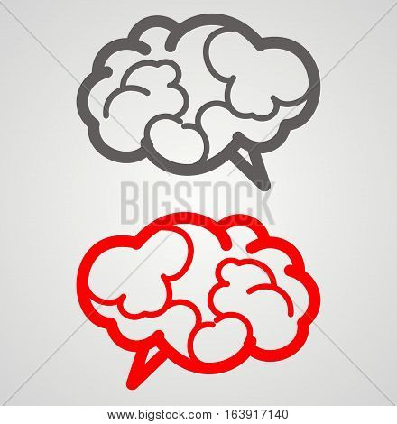 red gray flat brain. vector illustration. gray background