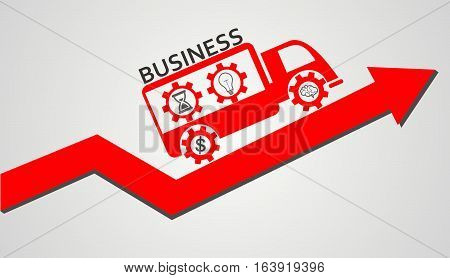 teamwork concept. red arrow up and business car