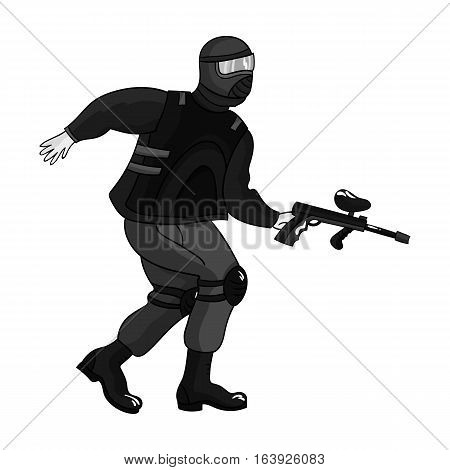 Paintball player icon in outline design isolated on white background. Paintball symbol stock vector illustration.
