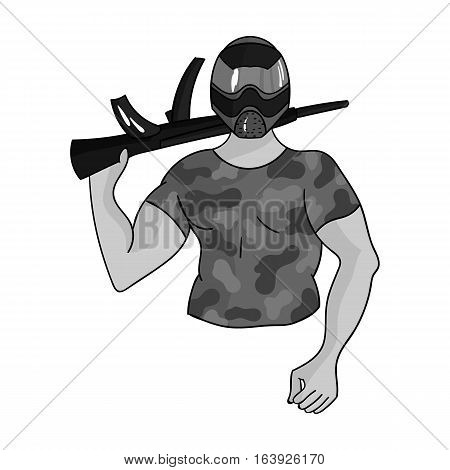 Paintball player icon in outline design isolated on white background. Paintball symbol stock vector illustration.
