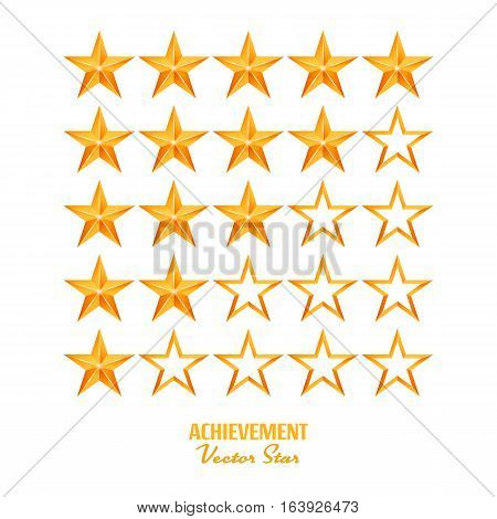 Achievement Vector Stars. For Game And Review Rating. Like Symbol, Succes Sign, Classify Concept, Realistic Element. Isolated On White Background.
