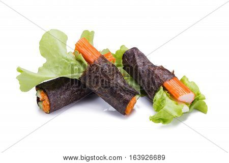 Salad roll vegetables with seaweed wrap Closeup
